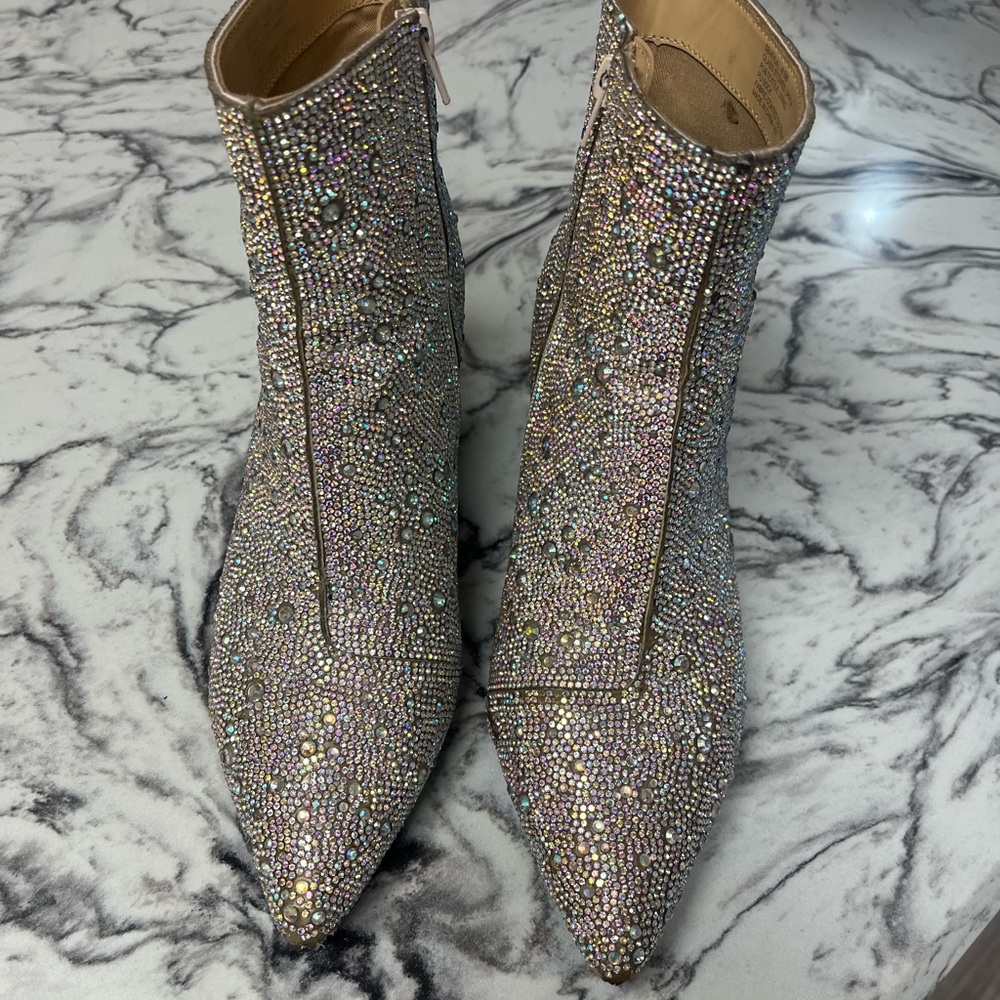 Crystal-Embellished Pointed Toe Ankle Boots - Iridescent